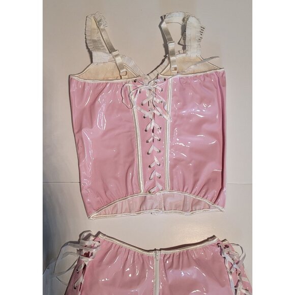 Women Sexy Pink & White PVC Bustier Corset Short Medium Back Lacing LB1151 - Picture 6 of 7